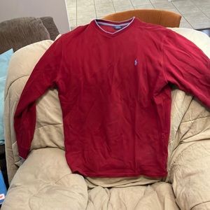 Polo, Ralph Lauren, pull over sweater. Maroon with light blue trim.! size XL
